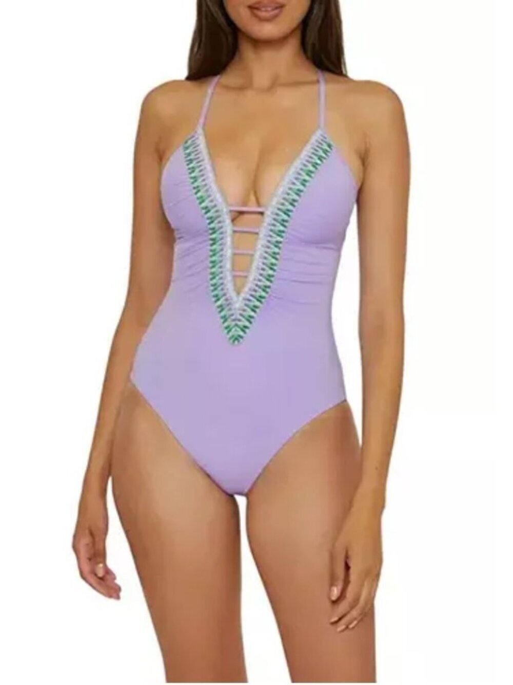 New Becca Women's Size M Bellflower Clare Fiesta Plunge One Piece Swimsuit